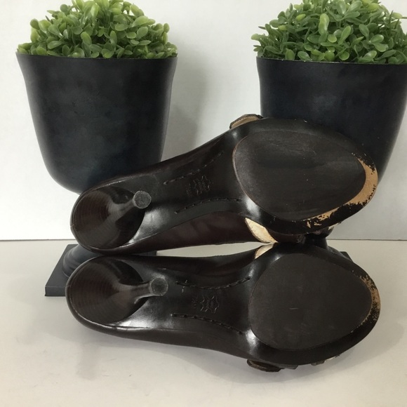 Michael Kors Brown Leather Peep Toe Heels, 7 1/2M - Picture 6 of 6